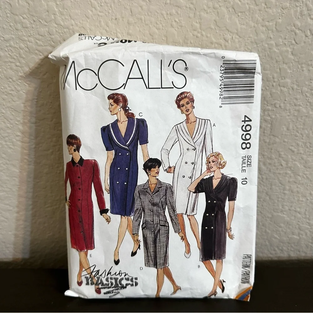 Vintage Sewing Pattern McCall’s Fashion Basics Dress Buttons Size 10 1990s 90s